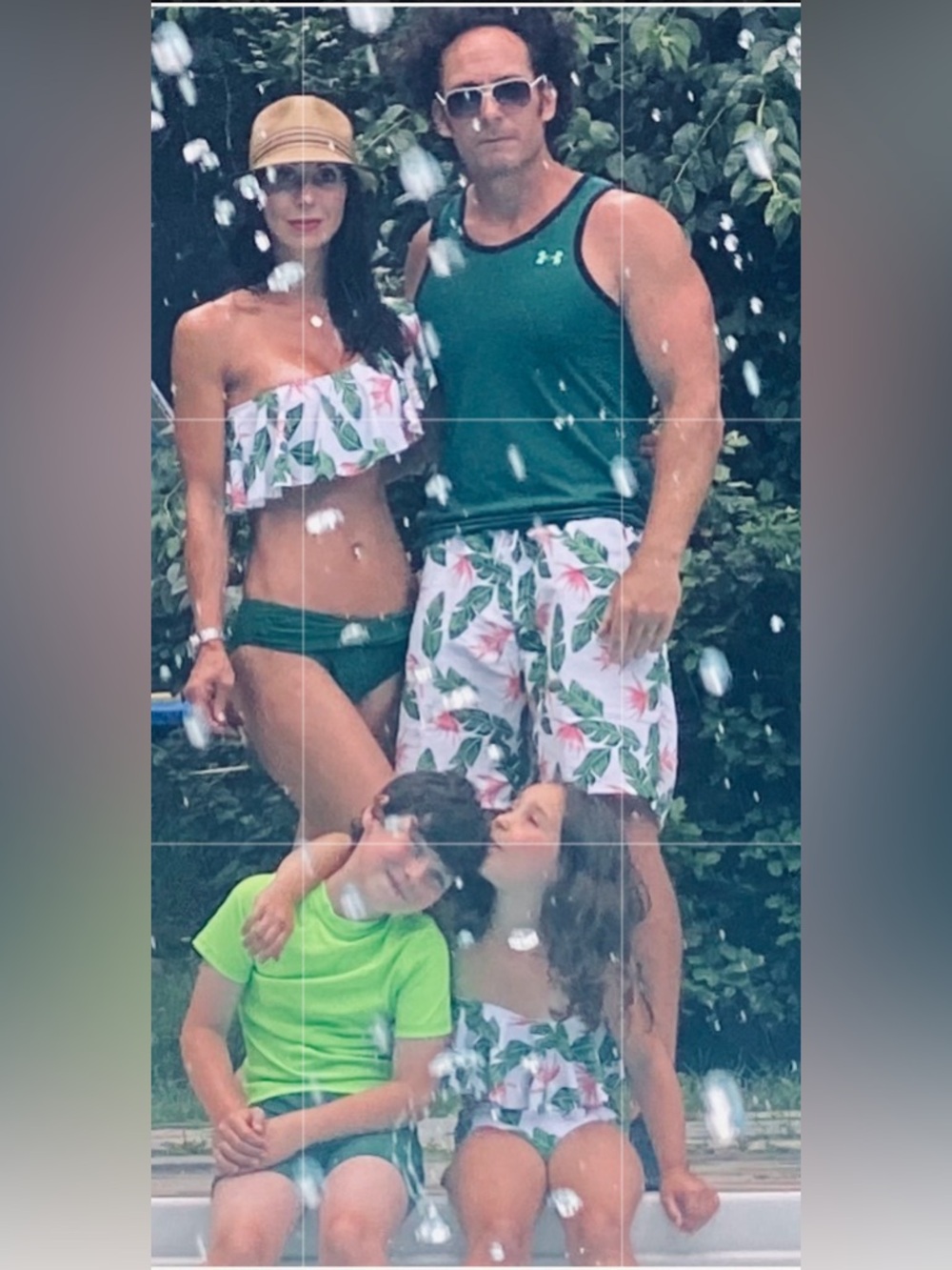 One Shoulder Tropical Bikini Set High Waist Green Bottom Floral Top Size M
